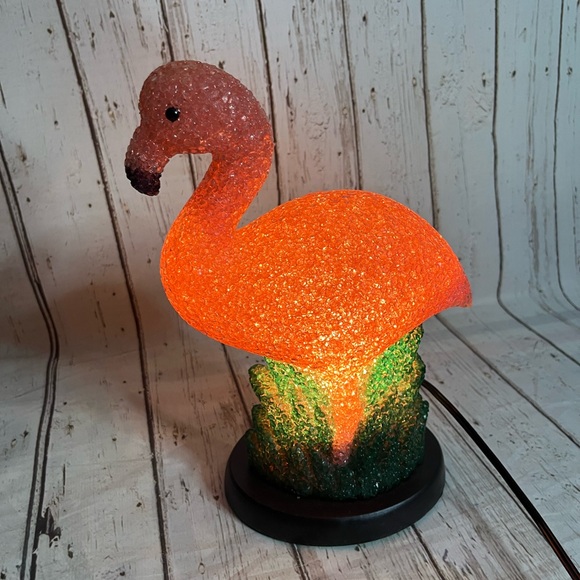 Flamingo Light Melted Plastic Popcorn Pink & Green Night Light Table Lamp 9.5" - Picture 2 of 7